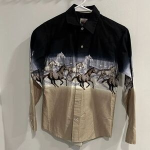 Kids Western Equestrian Snap Button Down Shirt - Black and Tan